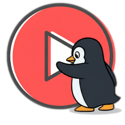 FLTube logo. Tux touching a play icon.